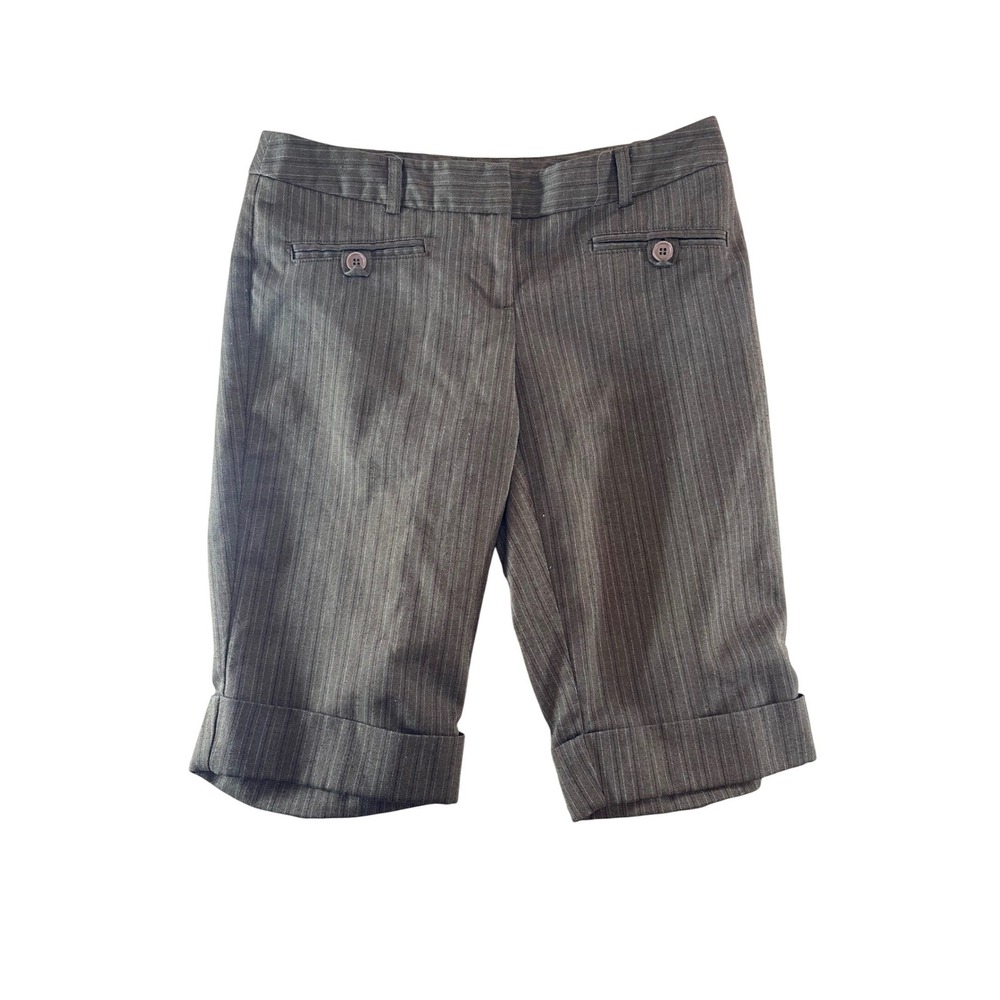No Boundaries Brown Pinstripe Bermuda Shorts Cuffed Stretch Juniors 3 36T8153